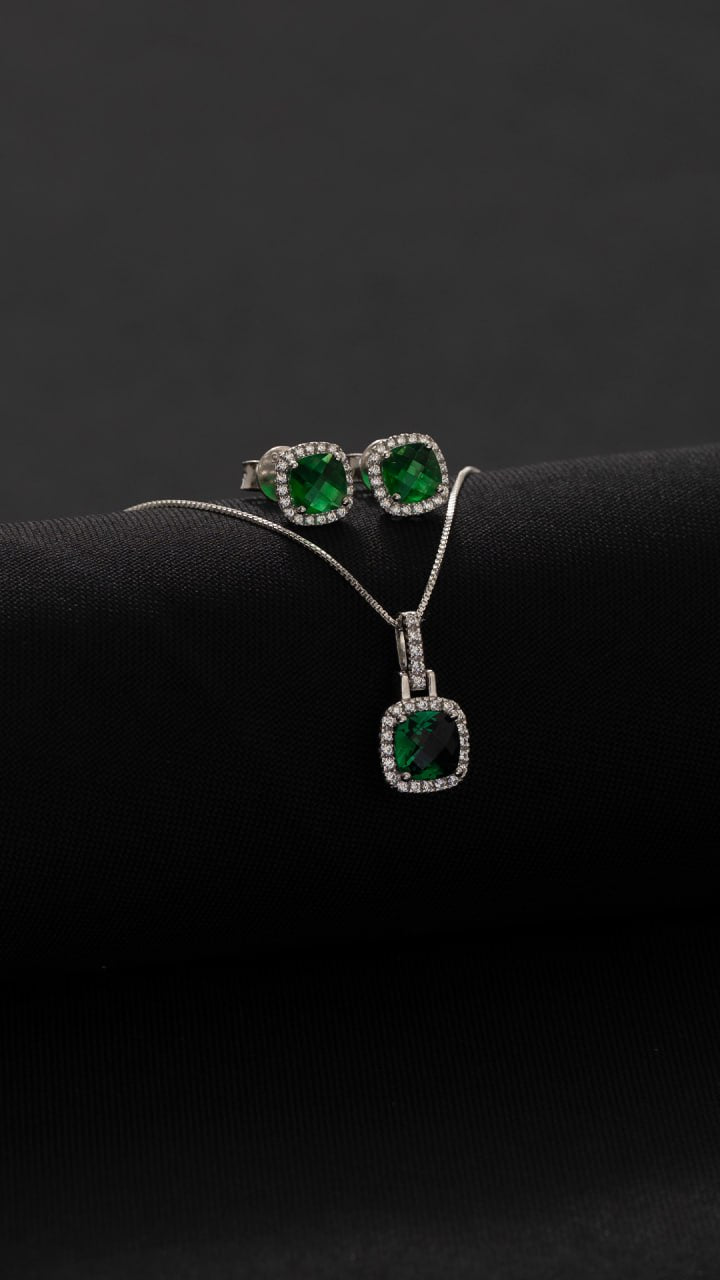 Conjunto Pave Circón Verde | Plata Ley 925 Italiana 🇮🇹