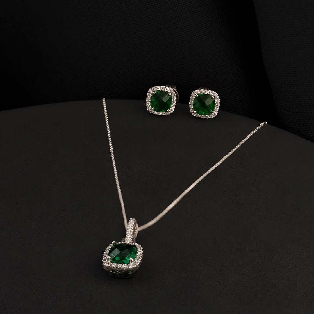 Conjunto Pave Circón Verde | Plata Ley 925 Italiana 🇮🇹