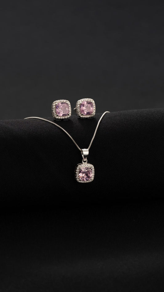 Conjunto Pave Circón Rosado | Plata Ley 925 Italiana 🇮🇹