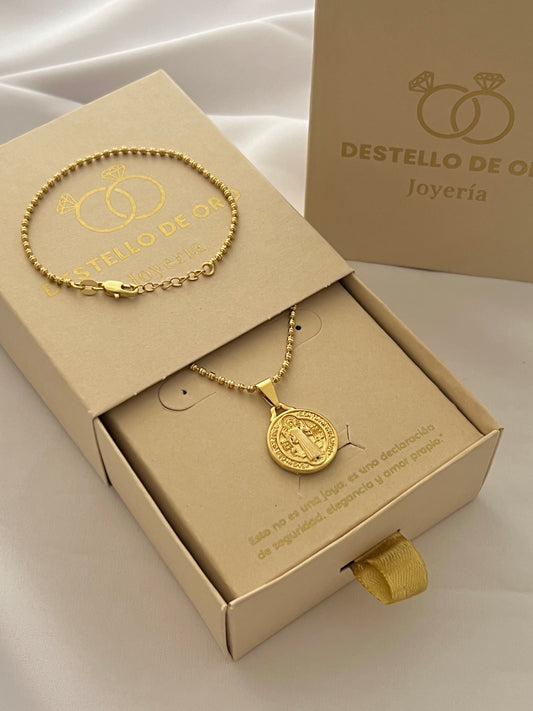 Set Medalla San Benito + Pulsera