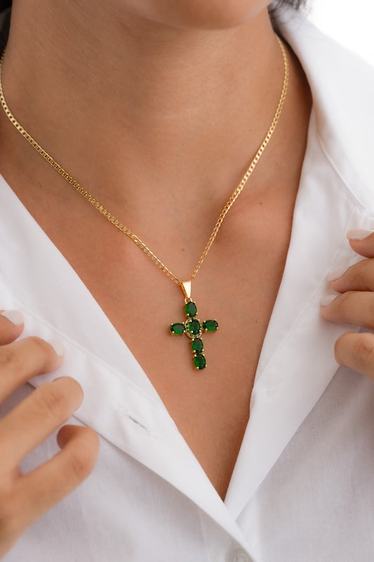 Cadena Cubana Plana Diamantada 45 Cms + Dije Green Brightness