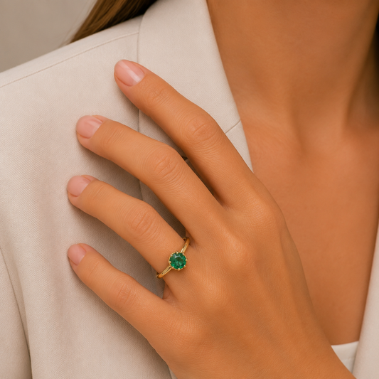 Anillo Solitario Tipo Esmeralda
